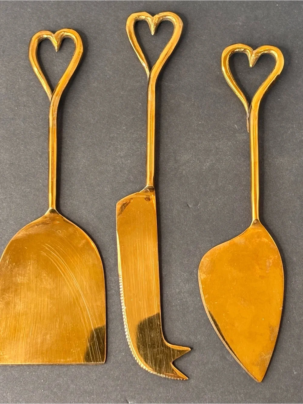 Heart Handle Gold Cheese Knife Set of 3